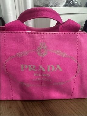 Prada Hot Pink Canvas Tote with Logo